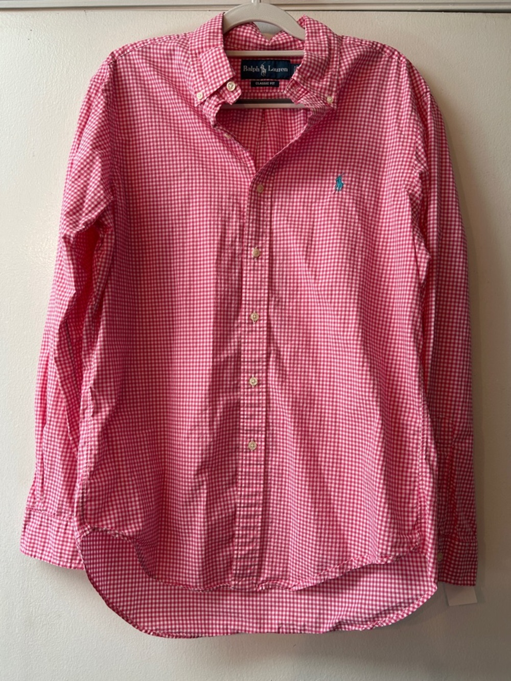 Ralph Lauren Men's Pink Gingham Button-Down Shirt with the Blue Pony